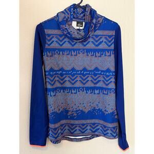 Womens Nike Pro Dri-Fit Blue Orange Long Sleeve Cowl Neck Running Shirt Top Sz L